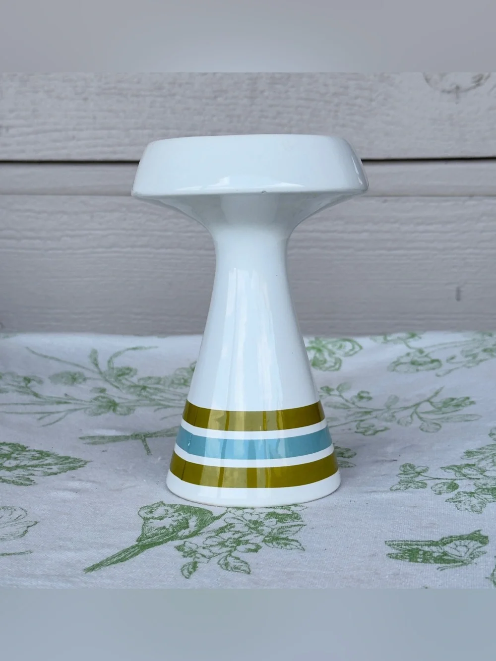 Jonathan Adler Happy Chic Ceramic Sky & Olive Striped Pillar Candle Holder